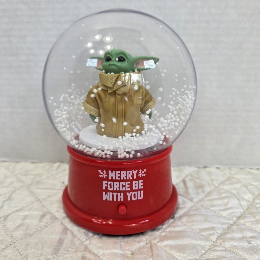 Star Wars "Merry Force Be With You" Grogu Musical Waterless Snow Globe By Gemmy